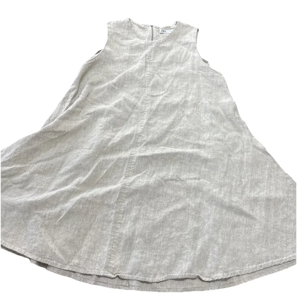 ZARA 100% Linen MIDI Sleeveless Dress. Women's Medium. 100% Linen. Light Beige